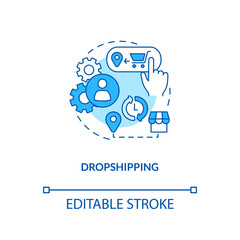 Dropshipping concept icon. Ecommerce warehouse solutions. Store does not keep products sold in stock. Retail idea thin line illustration. Vector isolated outline RGB color drawing. Editable stroke