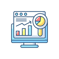 Web analytics RGB color icon. Online search engine optimization. Site data analysis. User experience review. Internet marketing research, ecommerce report. Isolated vector illustration