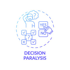 Decision paralysis concept icon. Procrastination reason idea thin line illustration. Fear making wrong move. Indecisiveness. Cognitive overload. Vector isolated outline RGB color drawing