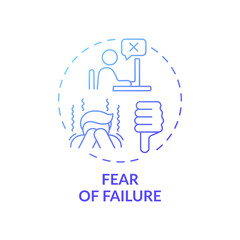 Failure fear concept icon. Procrastination reason idea thin line illustration. Avoiding potentially harmful situations. Atychiphobia. Unworthiness emotion. Vector isolated outline RGB color drawing