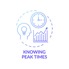Knowing peak times concept icon. Overcoming procrastination idea thin line illustration. Concentration abilities. Mental stimulation. Boosting brain function. Vector isolated outline RGB color drawing
