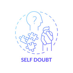 Self-doubt concept icon. Procrastination effect idea thin line illustration. Emotional suffering. Anxious feeling. Self-loathing. Lacking faith in oneself. Vector isolated outline RGB color drawing