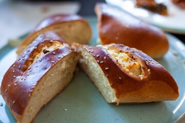 cut bread on plate