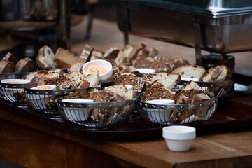 baskets of bread at catering event party