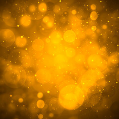 Golden glow gradient bokeh background with circles and sparkles