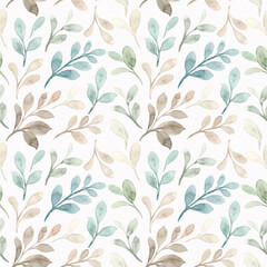 Seamless pattern with green leaves watercolor
