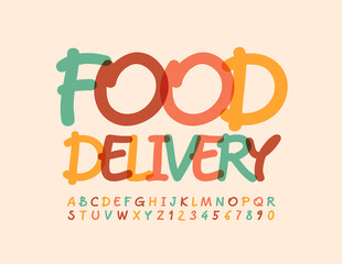 Vector creative sign Food Delivery. Bright artistic Font. Trendy Alphabet Letters and Numbers set