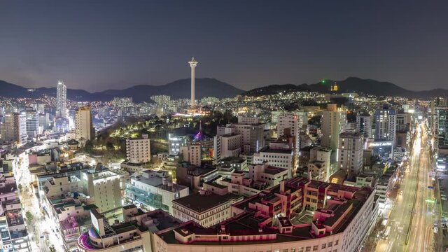 Timelapse video of Busan city at night, South Korea.