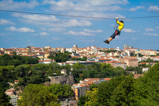 Zip-line above Lyon, France
