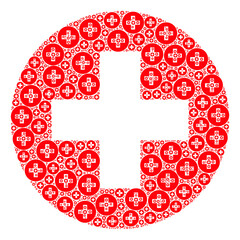 Vector medical aid mosaic is formed from random recursive medical aid icons. Recursive collage from medical aid.