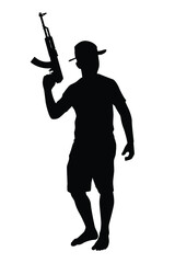 Young boy soldier with weapon silhouette vector