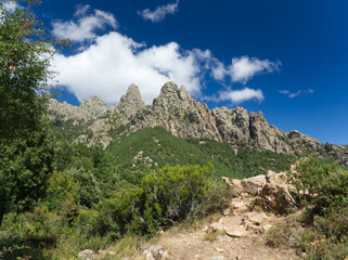 Low-angle shot of the aiguilles de Bavella