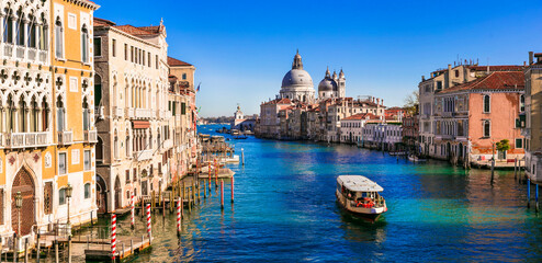 Naklejka premium Amazing romantic Venice town. View of Grand canal from Academy' bridge. Italy november 2020