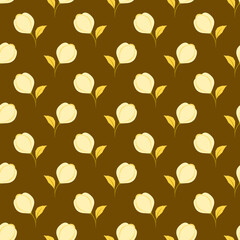 Vector seamless pattern with white flowers on brown background; for wrapping paper, packaging, etc.
