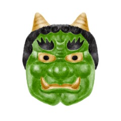 緑色の鬼の水彩風イラスト