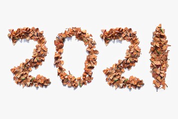 2021 Written with Pencil Shavings, Conceptual Photo of Happy New Year 2021