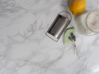 Ingredients for eco-friendly and plastic free homemade cleaning products and laundry detergent such...