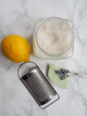 Ingredients for eco-friendly and plastic free homemade cleaning products and laundry detergent such...