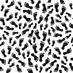 Seamless pattern with human footprints. Black people feet symbol vector illustration.