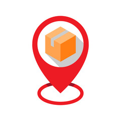 Fototapeta premium pin location with box for Shipment Tracker, Tracking, Track Order concept illustration flat design icon, sign, symbol, button, logo. stock vector eps10