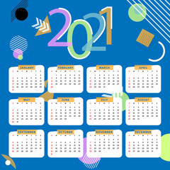 Calendar 2021. English calender template. Vector grid. Creative design