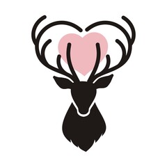 Deer head with antlers in the shape of a heart
