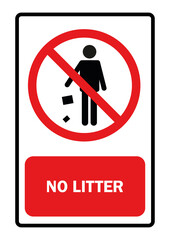 Do not litter sign Text on a red background Vector illustration