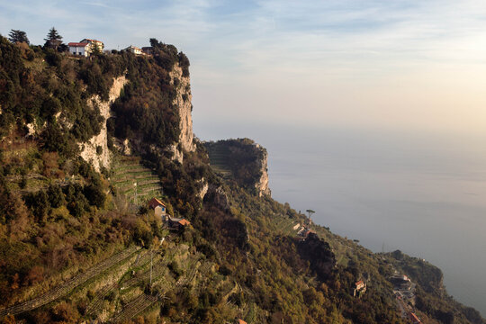 Panorama of Amalfi coast, from  The Path of the Gods, il sentiero degli dei, the famous walk with breathtaking views in Southern Italy.