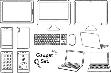 オシャレなパソコンとスマホのガジェットイラストセット
 Stylish computer and smartphone gadget illustration set