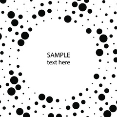 Black concentric halftone dotted template. Vector illustration. Design element for logo, sign, symbol, blackout tattoo, web pages, prints, posters, monochrome pattern and abstract background