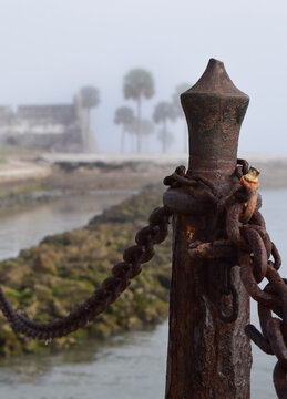 Rusty Seawall Beyond The Castillo De San Marcos Fort 