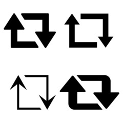 Set of black arrows, refresh arrow icons. Vector illustration