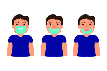 Instructions for wearing the mask. An example of correct and incorrect wearing of a respirator. protection against coronavirus. self-isolation. COVID-19