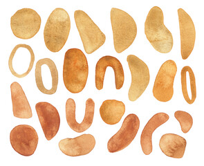 Watercolor abstract brown shapes set. Modern hand drawn design elements for social media icons, logo, wall art, posters and other.