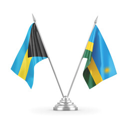 Rwanda and Bahamas table flags isolated on white 3D rendering 