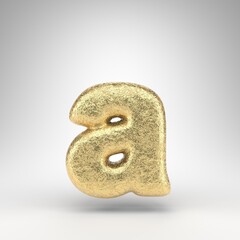 Letter A lowercase on white background. Creased golden foil 3D letter with gloss metal texture.