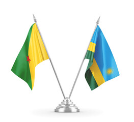 Rwanda and French Guiana table flags isolated on white 3D rendering