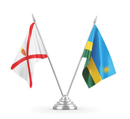 Rwanda and Jersey table flags isolated on white 3D rendering
