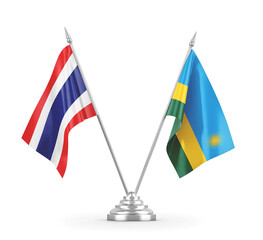 Rwanda and Thailand table flags isolated on white 3D rendering