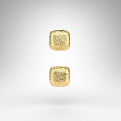 Colon symbol on white background. Creased golden foil 3D sign with gloss metal texture.