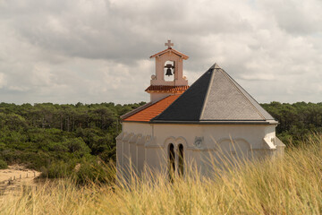 dax, beach, dessert isolated, landes, basque country, dune grass, dunes, church, church building,...
