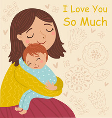 
Mother and baby. Embrace. Cute illustration