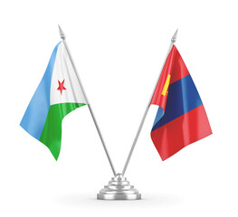 Mongolia and Djibouti table flags isolated on white 3D rendering