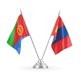 Mongolia and Eritrea table flags isolated on white 3D rendering