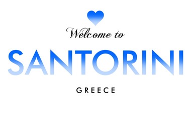 Welcome to Santorini Greece card and letter design in blue color gradient, white background.