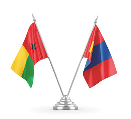 Mongolia and Guinea-Bissau table flags isolated on white 3D rendering