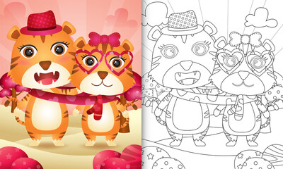 Obraz na płótnie Canvas coloring book for kids with Cute valentine's day tiger couple illustrated