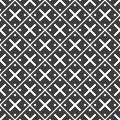 Abstract seamless rhombuses pattern with crosses. Minimalistic graphic print, geometric ornament. Vector monochrome background.