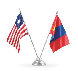 Mongolia and Liberia table flags isolated on white 3D rendering