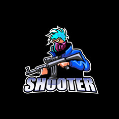 Shooter soldier mascot logo design vector,  Shooter logo, soldier logo, mascot logo 